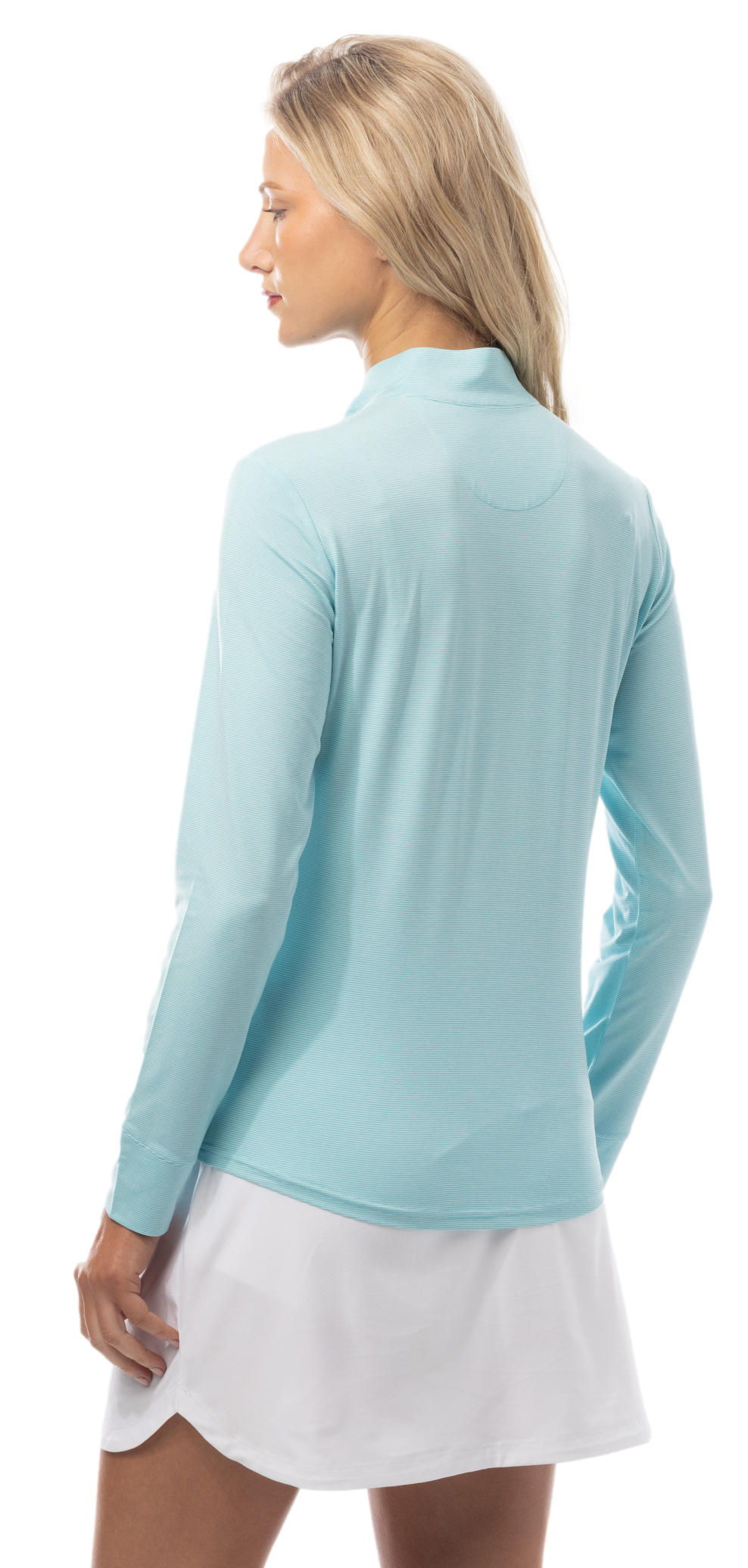 SANSOLEIL MELANGE 1/4 ZIP STRIPE MOCK. TURQUOISE WHITE. 900453MM - SanSoleil
