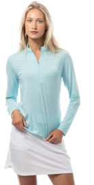 SANSOLEIL MELANGE 1/4 ZIP STRIPE MOCK. TURQUOISE WHITE. 900453MM - SanSoleil