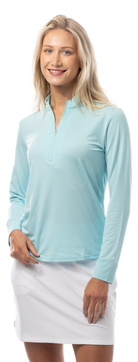 SANSOLEIL MELANGE 1/4 ZIP STRIPE MOCK. TURQUOISE WHITE. 900453MM - SanSoleil
