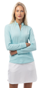 SANSOLEIL MELANGE 1/4 ZIP STRIPE MOCK. TURQUOISE WHITE. 900453MM - SanSoleil