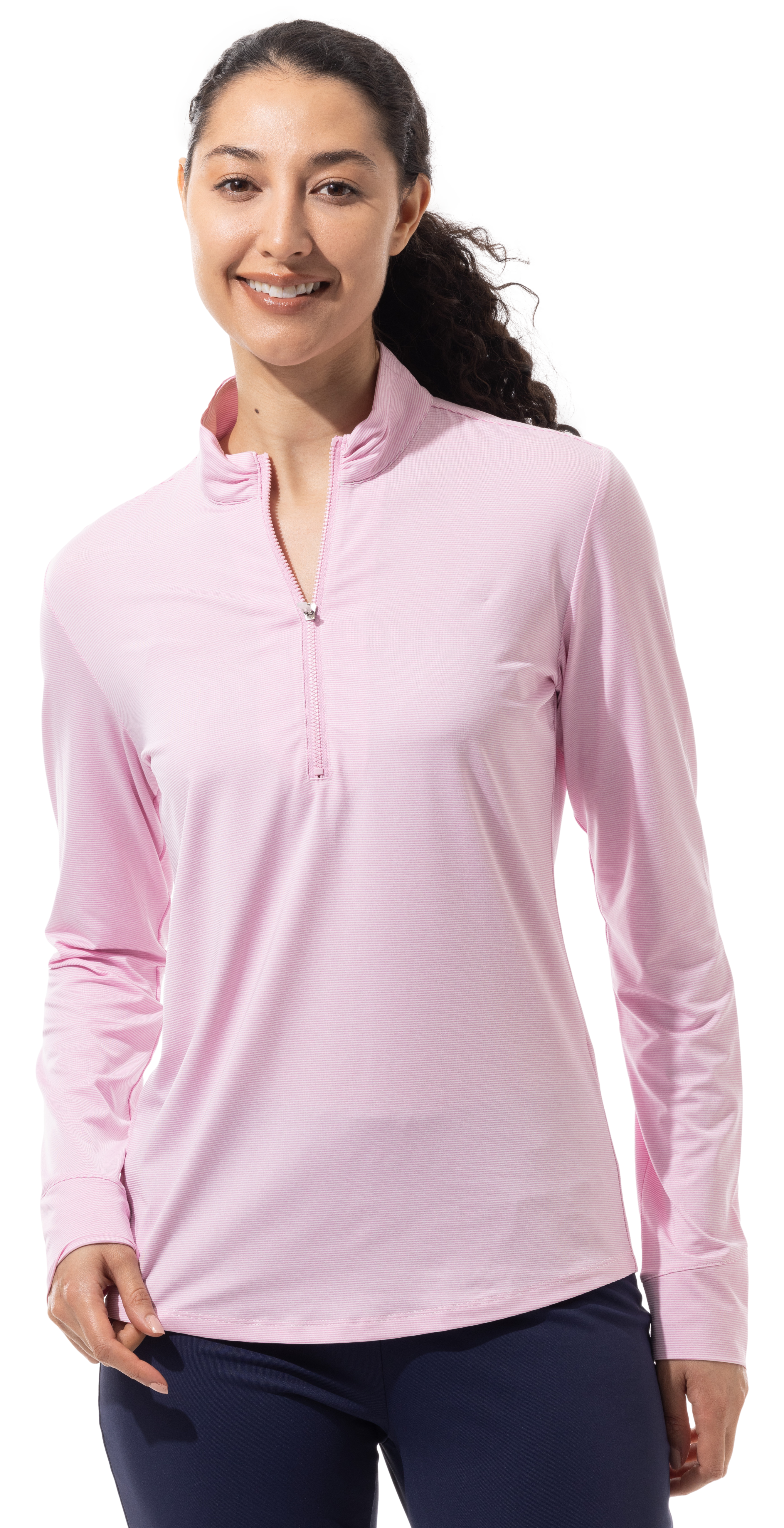 Long Sleeve Pink Stripe 1/4 Zip Mock