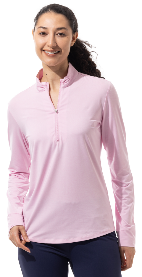 Long Sleeve Pink Stripe 1/4 Zip Mock
