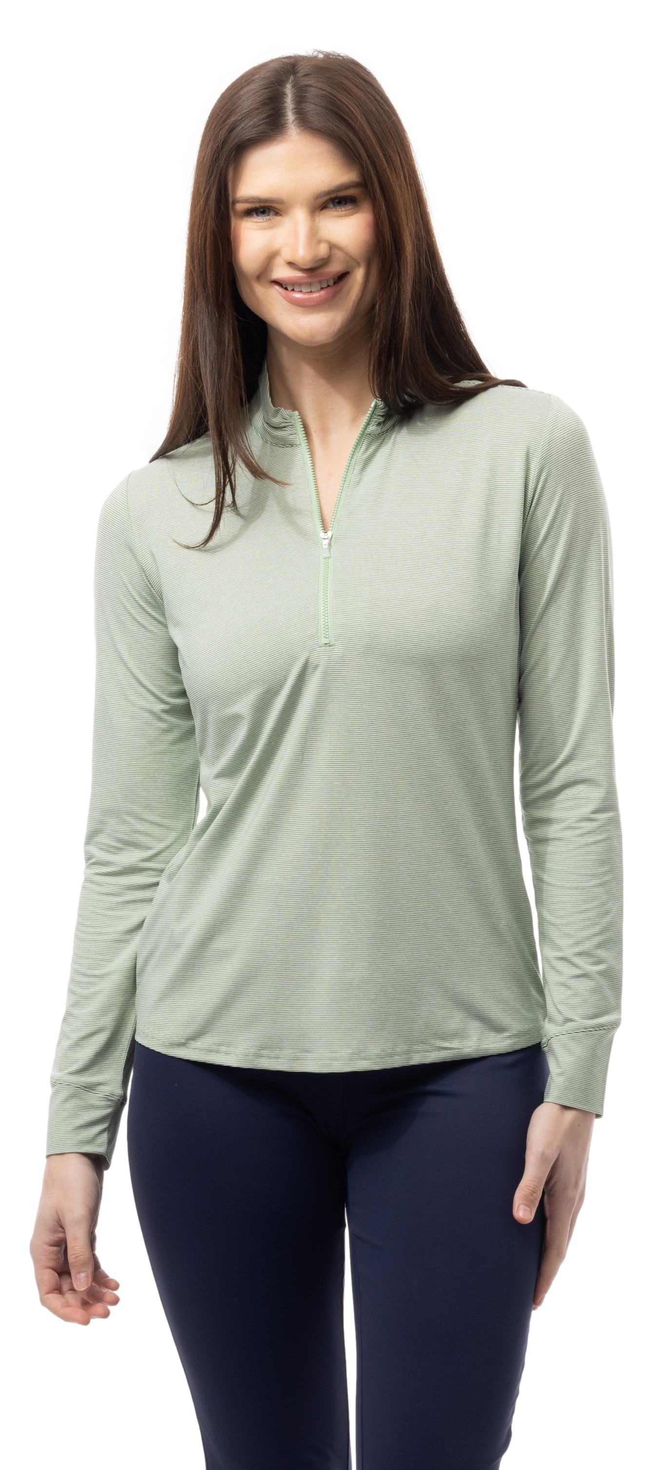 SOLMELANGE L/S STRIPE MOCK. MOSS-WHITE. 900453MM - SanSoleil