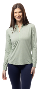 SOLMELANGE L/S STRIPE MOCK. MOSS-WHITE. 900453MM - SanSoleil