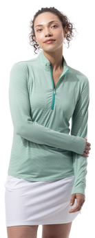 SANSOLEIL MELANGE 1/4 ZIP STRIPE MOCK. GREEN WHITE. 900453MM - SanSoleil