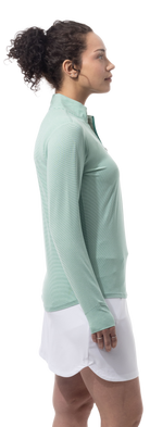 SANSOLEIL MELANGE 1/4 ZIP STRIPE MOCK. GREEN WHITE. 900453MM - SanSoleil