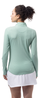 SANSOLEIL MELANGE 1/4 ZIP STRIPE MOCK. GREEN WHITE. 900453MM - SanSoleil