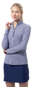 SANSOLEIL MELANGE 1/4 ZIP STRIPE MOCK. MIDNIGHT WHITE. 900453MM - SanSoleil
