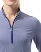 SANSOLEIL MELANGE 1/4 ZIP STRIPE MOCK. MIDNIGHT WHITE. 900453MM - SanSoleil