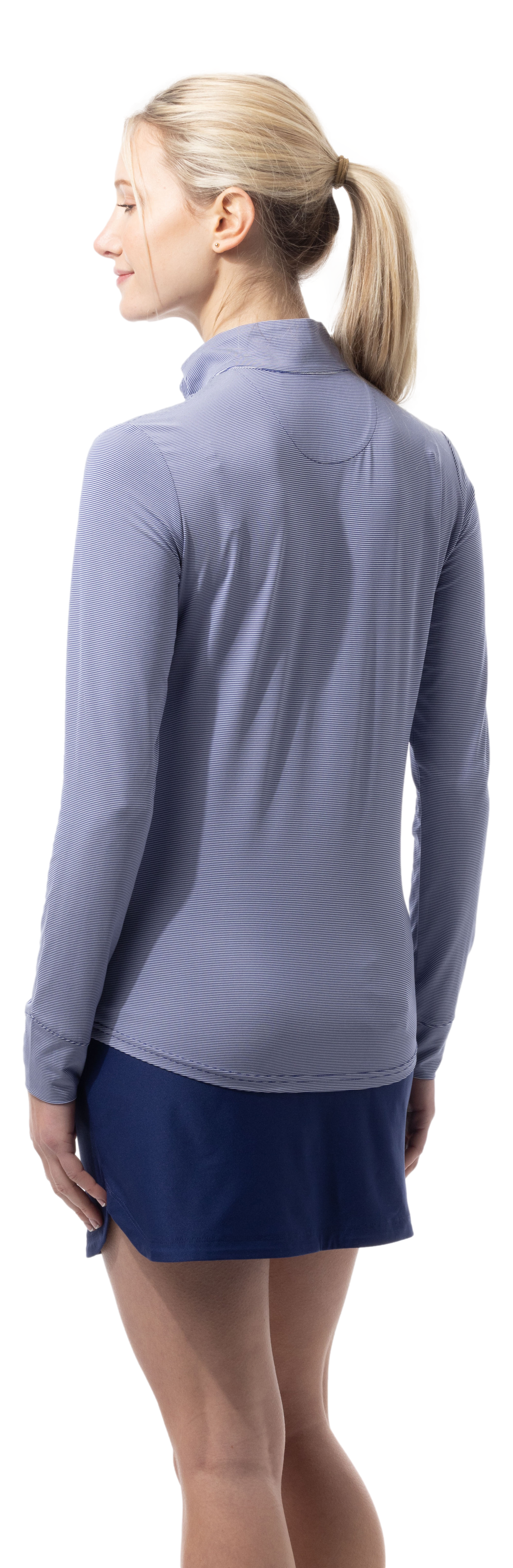 SANSOLEIL MELANGE 1/4 ZIP STRIPE MOCK. MIDNIGHT WHITE. 900453MM - SanSoleil