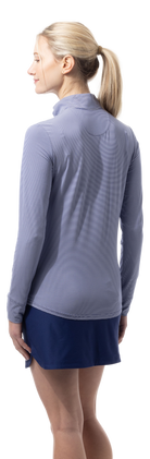 SANSOLEIL MELANGE 1/4 ZIP STRIPE MOCK. MIDNIGHT WHITE. 900453MM - SanSoleil