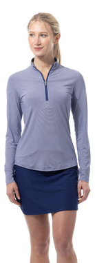 SANSOLEIL MELANGE 1/4 ZIP STRIPE MOCK. MIDNIGHT WHITE. 900453MM - SanSoleil