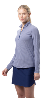 SANSOLEIL MELANGE 1/4 ZIP STRIPE MOCK. MIDNIGHT WHITE. 900453MM - SanSoleil