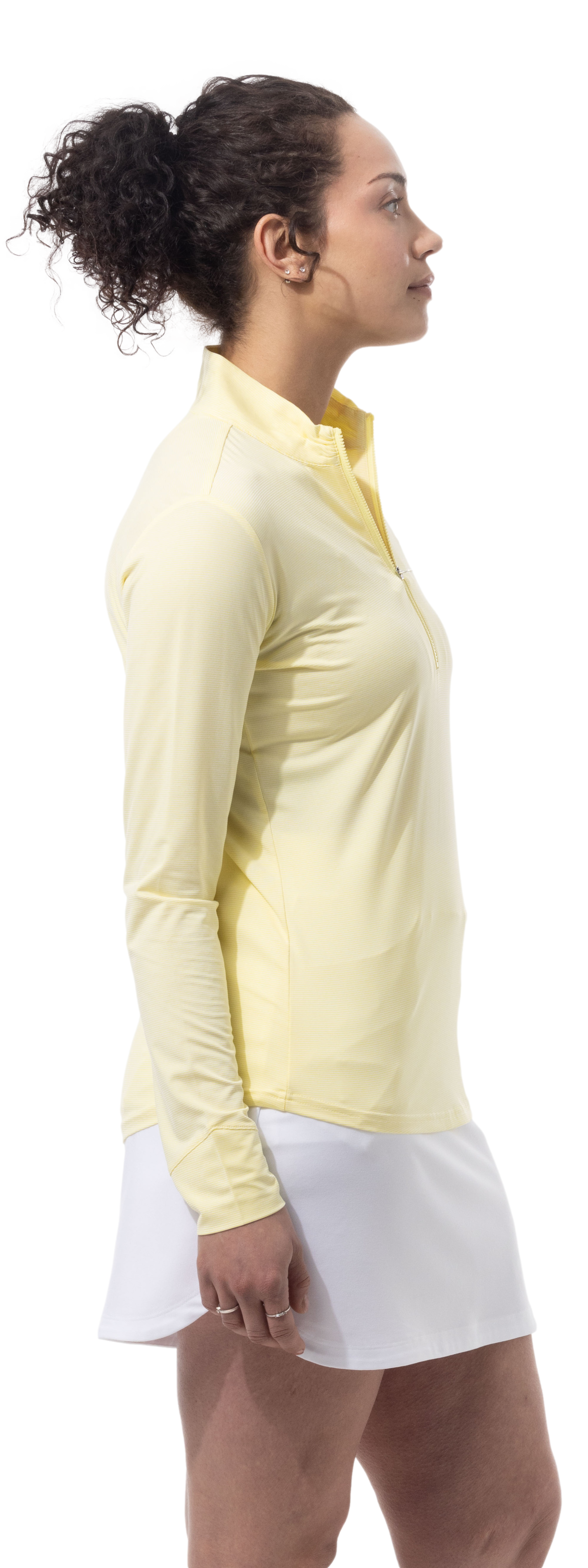SANSOLEIL MELANGE 1/4 ZIP STRIPE MOCK. YELLOW WHITE. 900453MM - SanSoleil