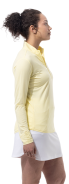 SANSOLEIL MELANGE 1/4 ZIP STRIPE MOCK. YELLOW WHITE. 900453MM - SanSoleil