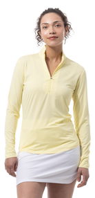 SANSOLEIL MELANGE 1/4 ZIP STRIPE MOCK. YELLOW WHITE. 900453MM - SanSoleil