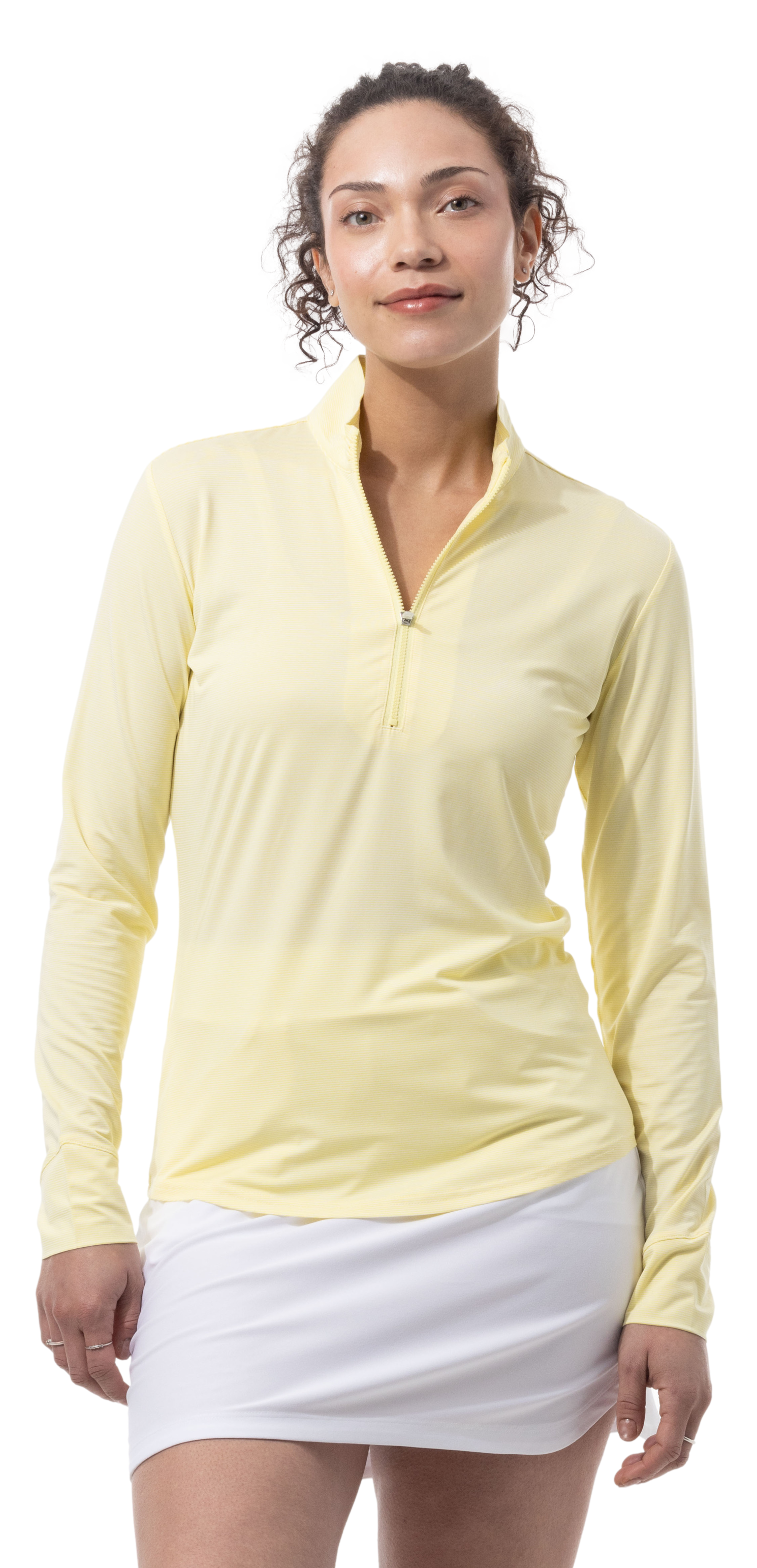 SANSOLEIL MELANGE 1/4 ZIP STRIPE MOCK. YELLOW WHITE. 900453MM - SanSoleil