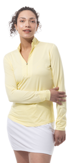 SANSOLEIL MELANGE 1/4 ZIP STRIPE MOCK. YELLOW WHITE. 900453MM - SanSoleil