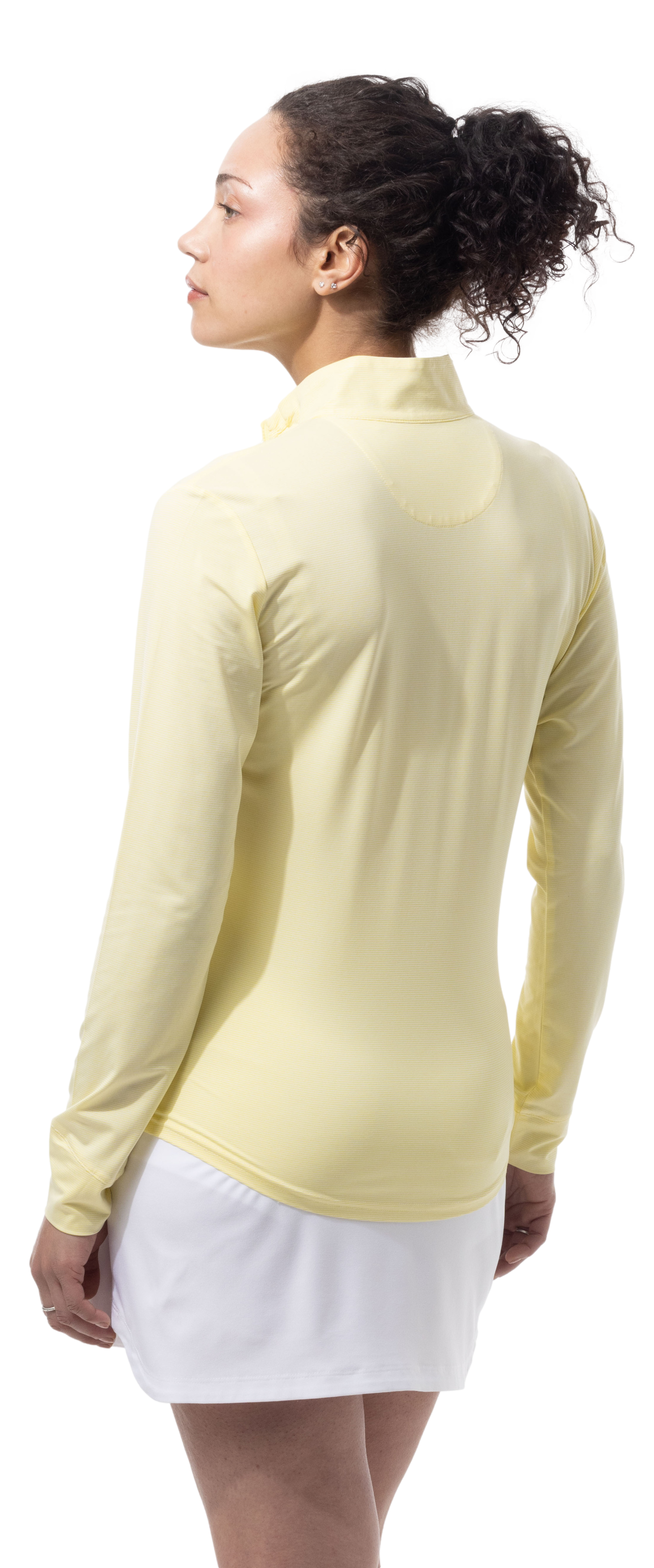 SANSOLEIL MELANGE 1/4 ZIP STRIPE MOCK. YELLOW WHITE. 900453MM - SanSoleil