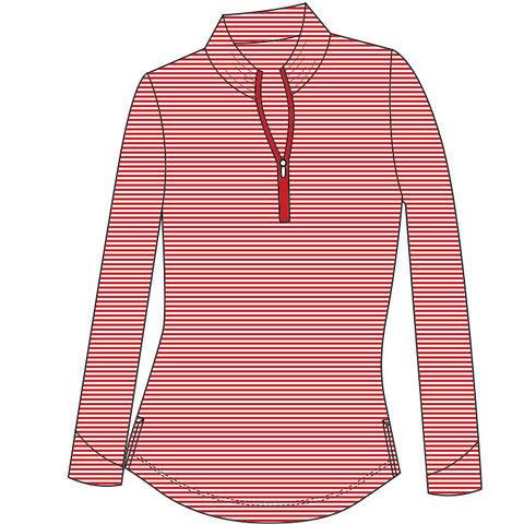 Long Sleeve Red-white Stripe 1/4 Zip Mock