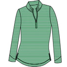 SANSOLEIL MELANGE 1/4 ZIP STRIPE MOCK. GREEN WHITE. 900453MM - SanSoleil