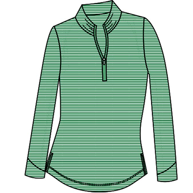 SANSOLEIL MELANGE 1/4 ZIP STRIPE MOCK. GREEN WHITE. 900453MM - SanSoleil