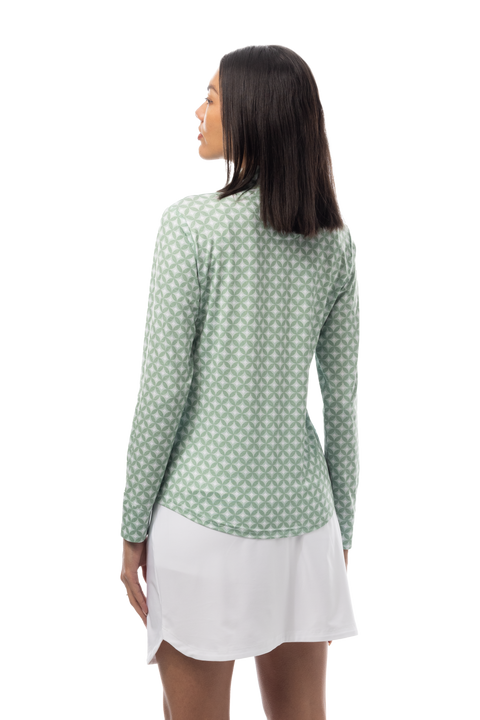 SANSOLEIL SOLMELANGE 1/4 ZIP PRINT MOCK. HARMONY MOSS. 900453P