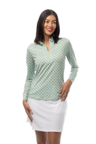 SANSOLEIL SOLMELANGE 1/4 ZIP PRINT MOCK. HARMONY MOSS. 900453P - SanSoleil