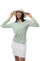 SANSOLEIL SOLMELANGE 1/4 ZIP PRINT MOCK. HARMONY MOSS. 900453P - SanSoleil