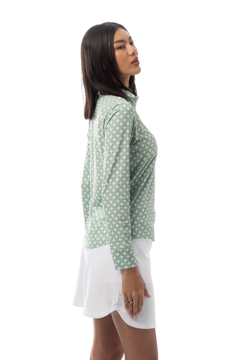SANSOLEIL SOLMELANGE 1/4 ZIP PRINT MOCK. HARMONY MOSS. 900453P