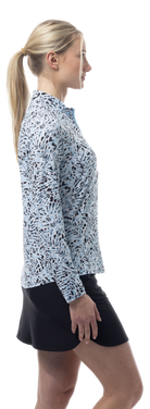 SANSOLEIL SOLMELANGE 1/4 ZIP PRINT MOCK. JUNGLE CAT. BLUE 900453P - SanSoleil