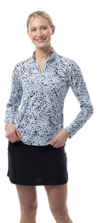 SANSOLEIL SOLMELANGE 1/4 ZIP PRINT MOCK. JUNGLE CAT. BLUE 900453P - SanSoleil