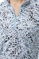 SANSOLEIL SOLMELANGE 1/4 ZIP PRINT MOCK. JUNGLE CAT. BLUE 900453P - SanSoleil