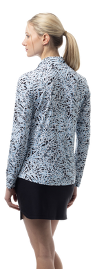 SANSOLEIL SOLMELANGE 1/4 ZIP PRINT MOCK. JUNGLE CAT. BLUE 900453P - SanSoleil