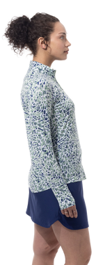 SANSOLEIL SOLMELANGE 1/4 ZIP PRINT MOCK. JUNGLE CAT. MOSS.  900453P - SanSoleil