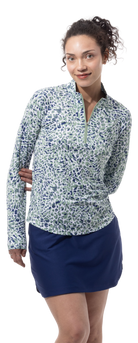 SANSOLEIL SOLMELANGE 1/4 ZIP PRINT MOCK. JUNGLE CAT. MOSS.  900453P - SanSoleil