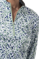 SANSOLEIL SOLMELANGE 1/4 ZIP PRINT MOCK. JUNGLE CAT. MOSS.  900453P - SanSoleil