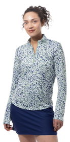 SANSOLEIL SOLMELANGE 1/4 ZIP PRINT MOCK. JUNGLE CAT. MOSS.  900453P - SanSoleil