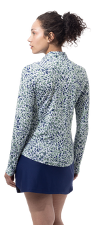 SANSOLEIL SOLMELANGE 1/4 ZIP PRINT MOCK. JUNGLE CAT. MOSS.  900453P - SanSoleil