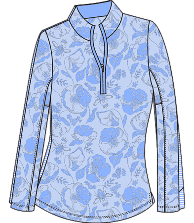 SOLTEK ICE PRINT ZIP MOCK. QUEEN BEE BLUE. 900453P - SanSoleil