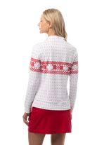 SANSOLEIL 1/4  ZIP MOCK. FAIR ISLE. RED. 900454 - SanSoleil