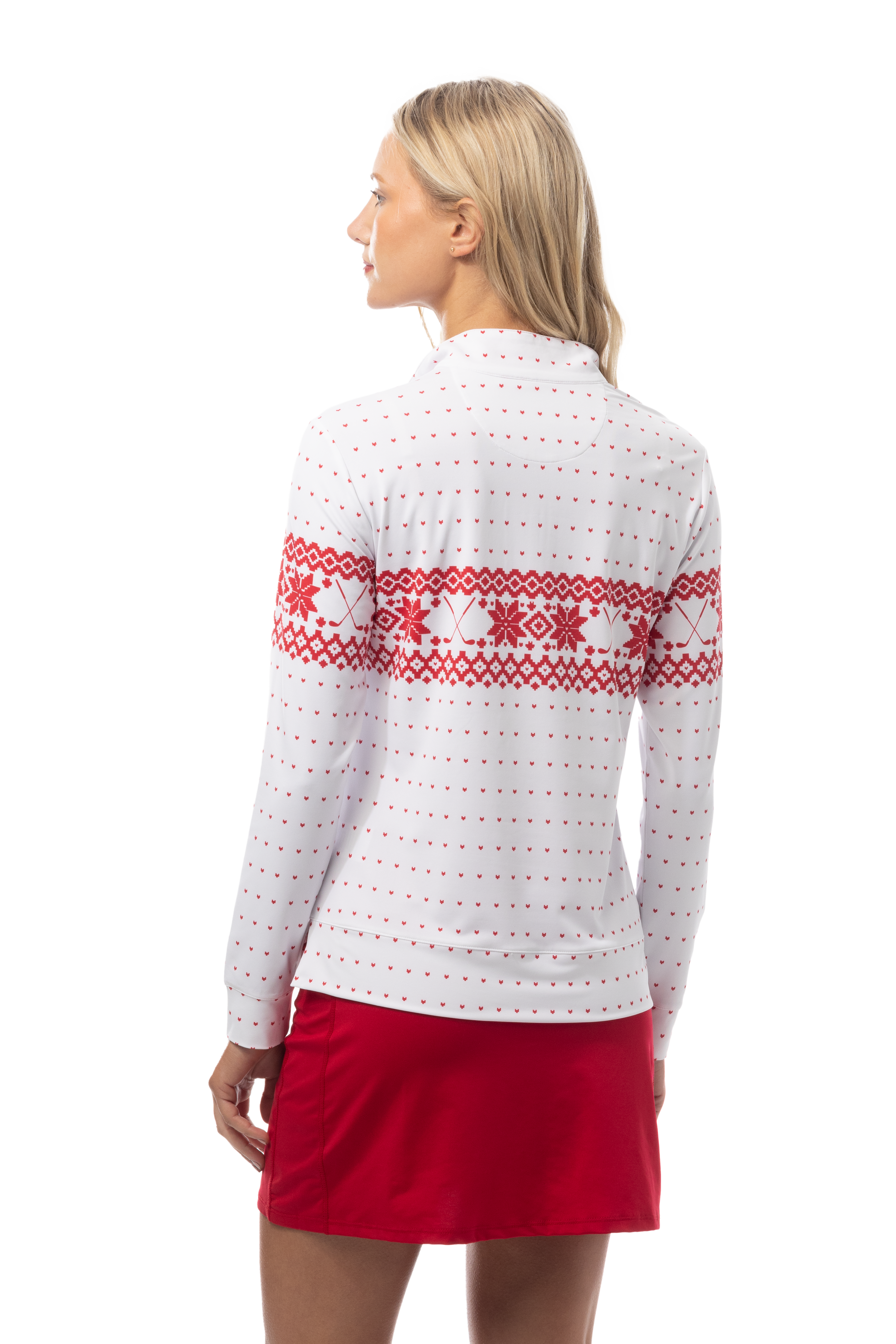 SANSOLEIL 1/4  ZIP MOCK. FAIR ISLE. RED. 900454 - SanSoleil