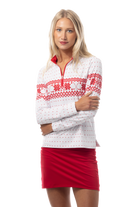 SANSOLEIL 1/4  ZIP MOCK. FAIR ISLE. RED. 900454 - SanSoleil