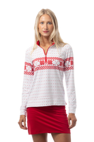 SANSOLEIL 1/4  ZIP MOCK. FAIR ISLE. RED. 900454 - SanSoleil