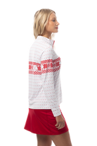 SANSOLEIL 1/4  ZIP MOCK. FAIR ISLE. RED. 900454 - SanSoleil