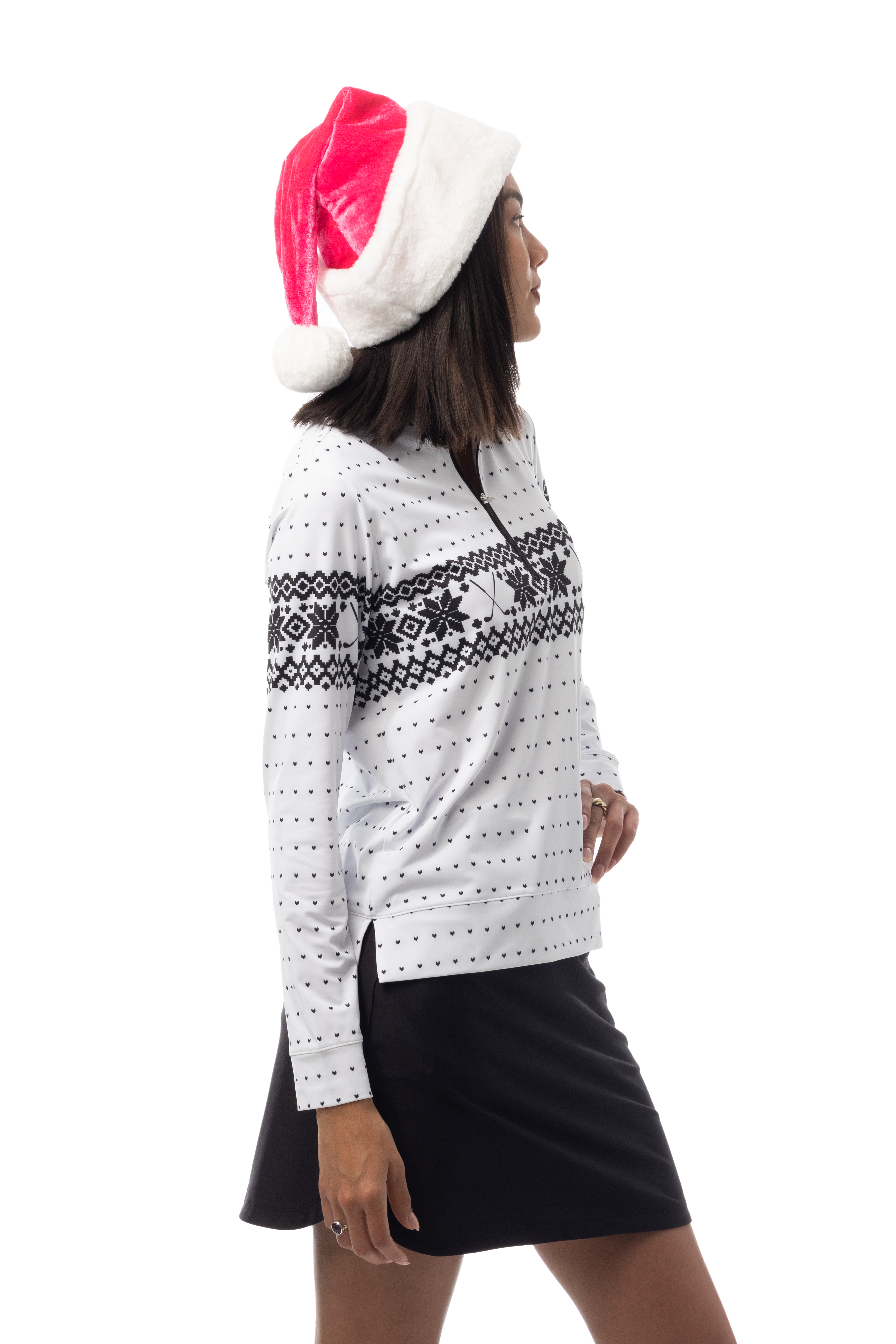 SANSOLEIL 1/4  ZIP MOCK. FAIR ISLE. BLACK. 900454 - SanSoleil