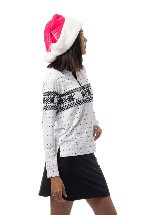 SANSOLEIL 1/4  ZIP MOCK. FAIR ISLE. BLACK. 900454