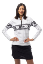 SANSOLEIL 1/4  ZIP MOCK. FAIR ISLE. BLACK. 900454 - SanSoleil