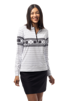 SANSOLEIL 1/4  ZIP MOCK. FAIR ISLE. BLACK. 900454 - SanSoleil