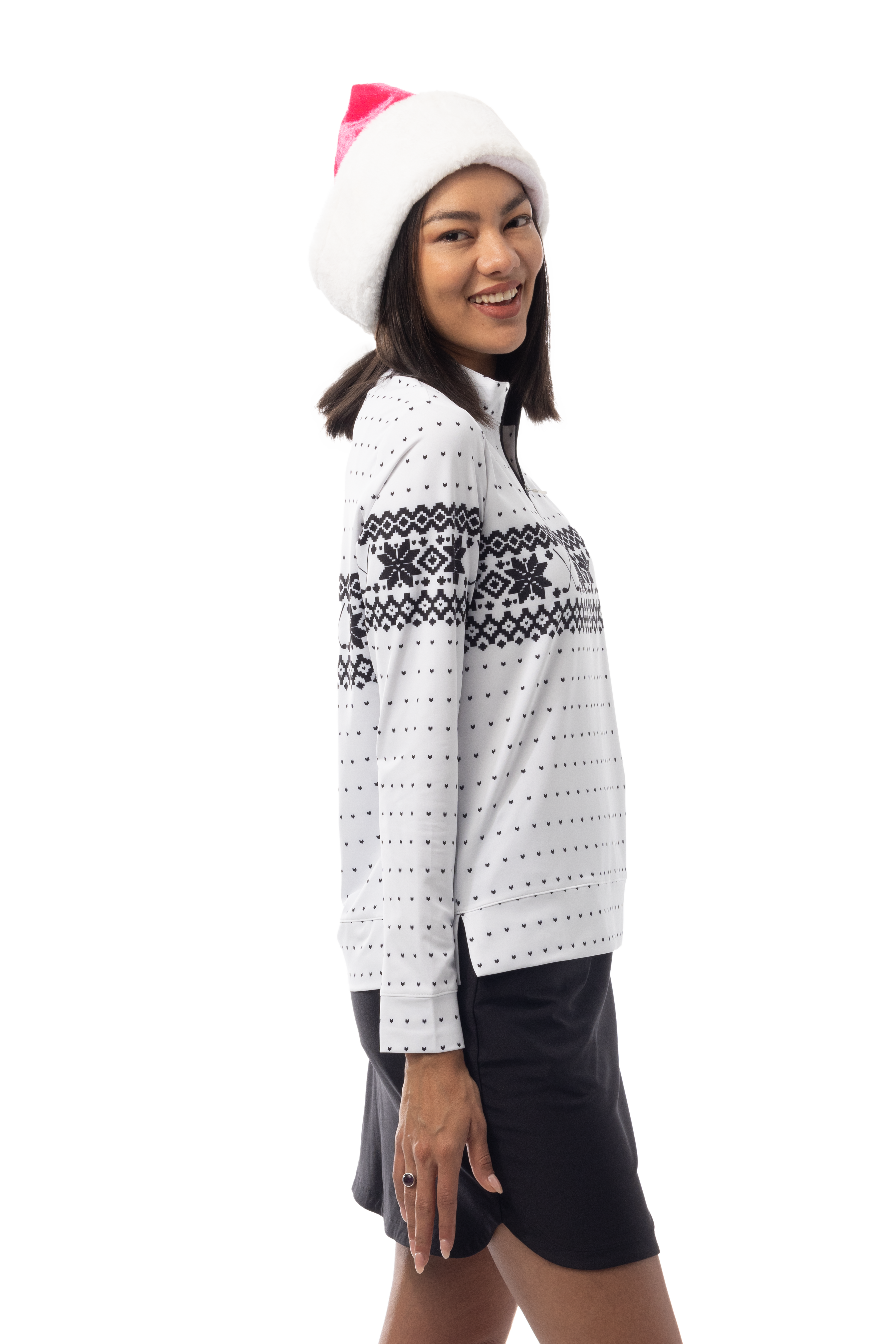 SANSOLEIL 1/4  ZIP MOCK. FAIR ISLE. BLACK. 900454 - SanSoleil